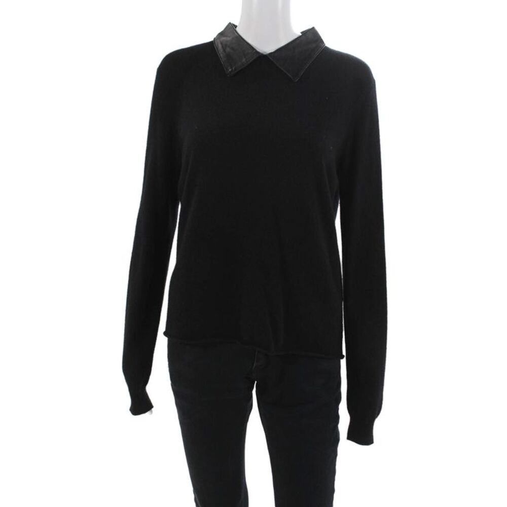 Veda Women Pullover Sweater Black Cashmere Collared Long Sleeve Size M